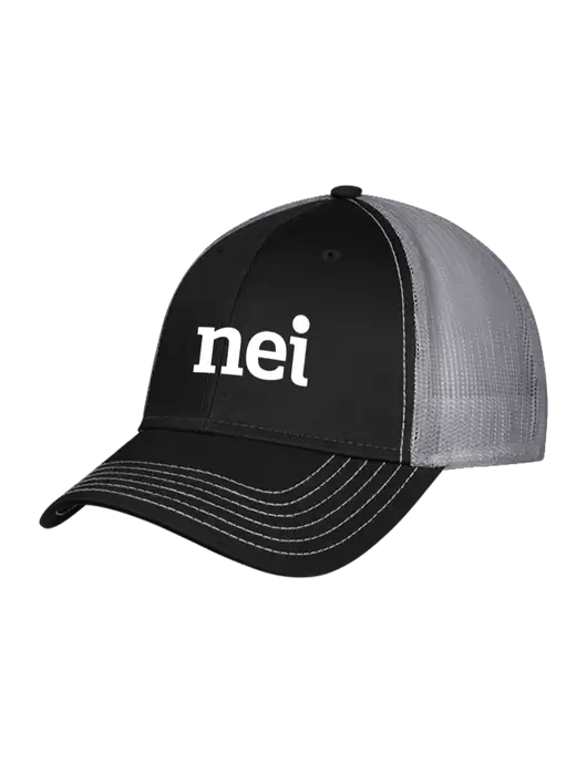 Black/Medium Dark Grey Mesh Trucker Cap Snap Back w/NEI Logo