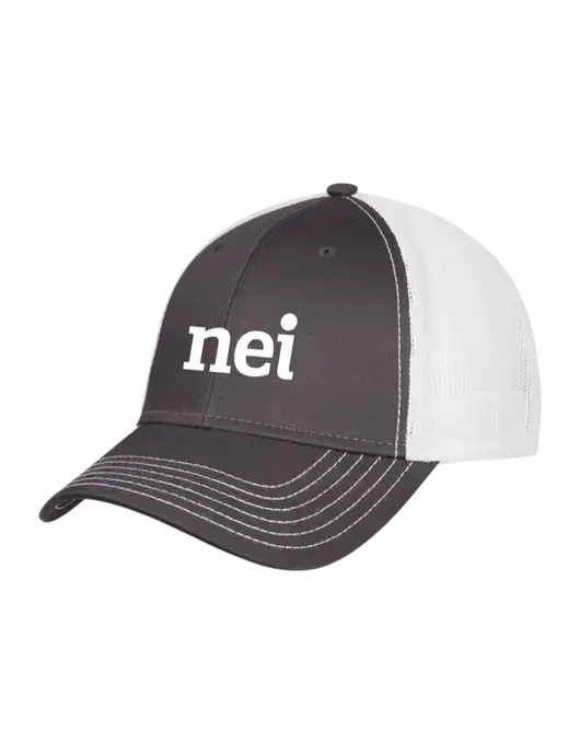 Dark Grey/White Mesh Trucker Cap Snap Back w/NEI Logo