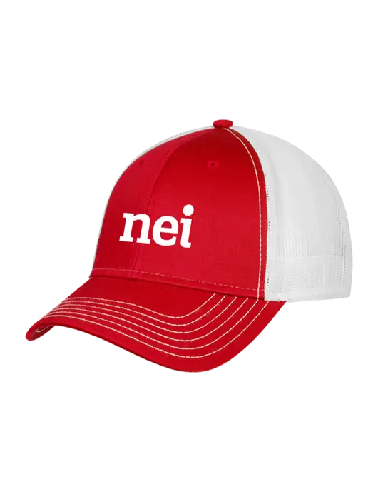 Red/White Mesh Trucker Cap Snap Back w/NEI Logo
