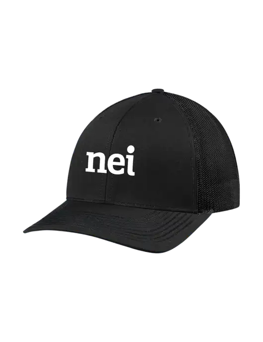 Richardson Adjustable Snapback Original 112 Trucker Cap Black w/Black Mesh w/NEI Logo
