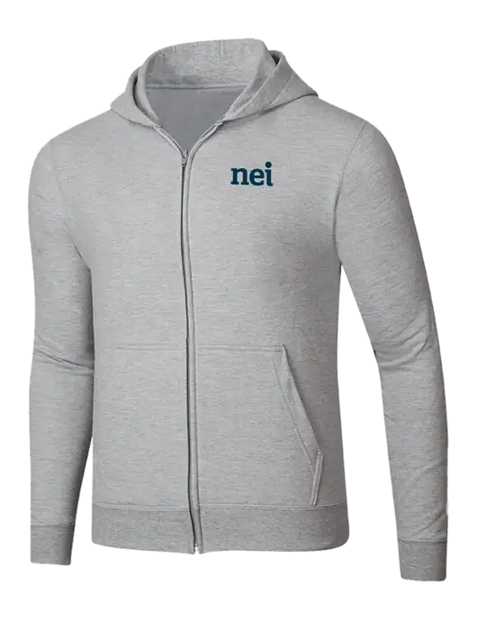 Light Grey Heather 8.5 oz Ring Spun Zip Hooded Sweatshirt w/NEI Logo