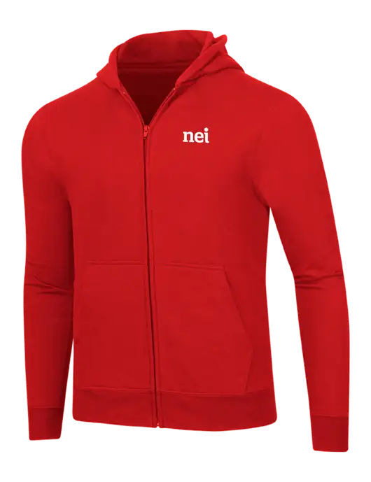 Bright Red 8.5 oz Ring Spun Zip Hooded Sweatshirt w/NEI Logo