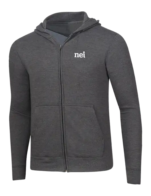 Dark Heather Grey 8.5 oz Ring Spun Zip Hooded Sweatshirt w/NEI Logo