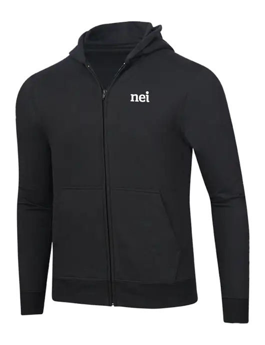 Jet Black 8.5 oz Ring Spun Zip Hooded Sweatshirt w/NEI Logo