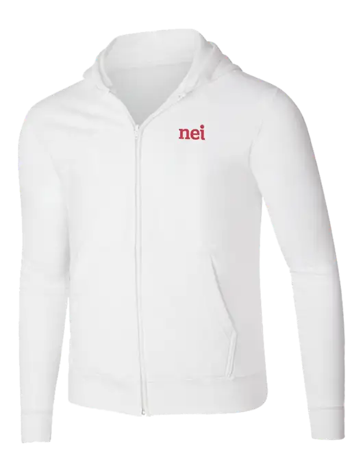 White 8.5 oz Ring Spun Zip Hooded Sweatshirt w/NEI Logo