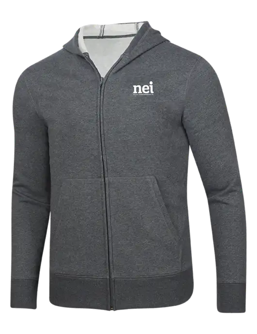 Full-Zip Dark Grey Heather Heavyweight Hooded Sweatshirt w/NEI Logo