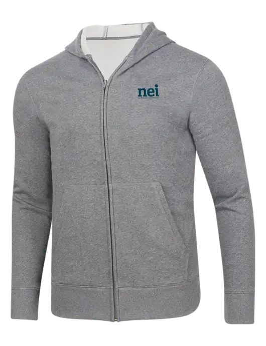 Full-Zip Medium Grey Heather Heavyweight Hooded Sweatshirt w/NEI Logo
