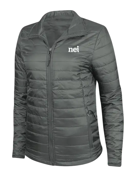 Dark Grey Womens Puffy Packable Jacket w/NEI Logo