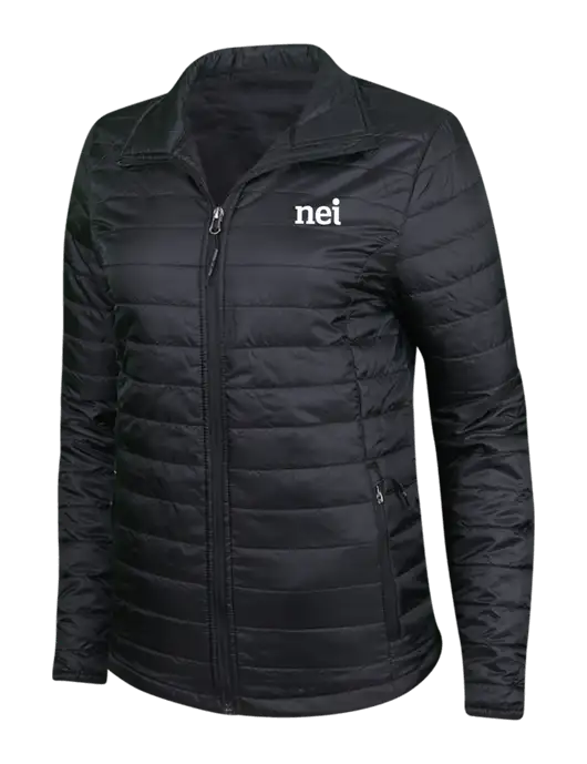 Womens Black Puffy Packable Jacket w/NEI Logo