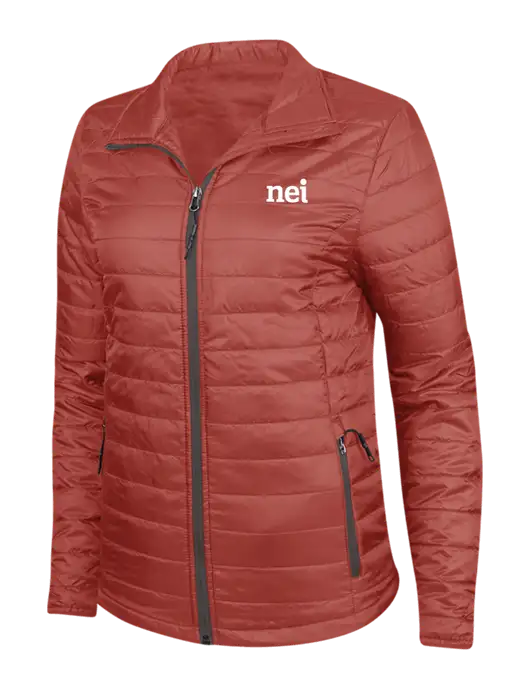 Dark Red Womens Puffy Packable Jacket w/NEI Logo